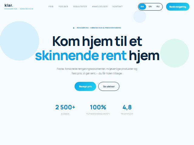 Klar Cleaning: the top of the website