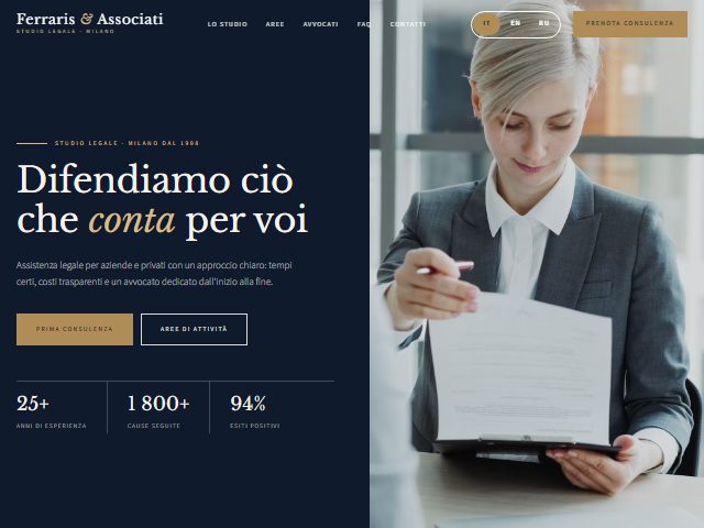 Ferraris & Partners: the top of the website