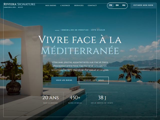 Riviera Signature: the top of the website